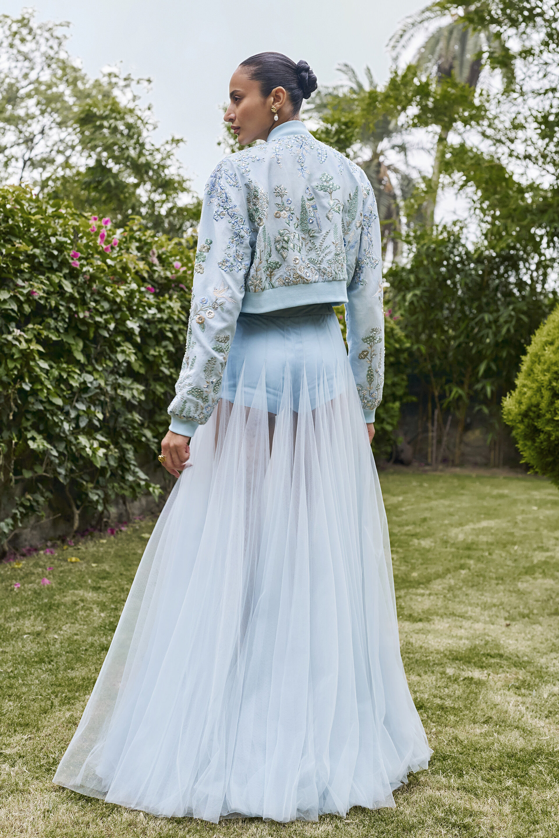 Wonder Gota Patti Sheer Skirt Set - ​Powder Blue